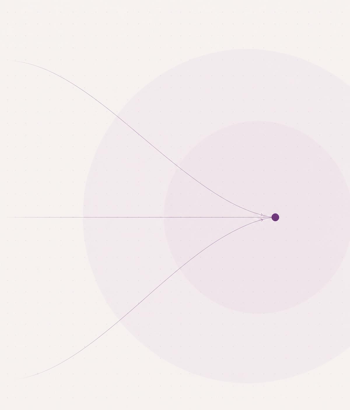 Fine dotted grid with concentric lilac circles and directional lines converging on a single point
